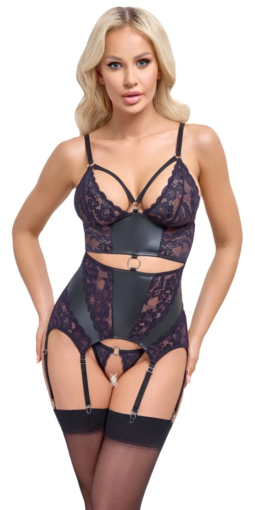 Cottelli LINGERIE Unterwäsche aus Spitze mit Strapshemd & String ouvert im Set Cottelli LINGERIE Unterwäsche aus Spitze mit Strapshemd & String ouvert im Set