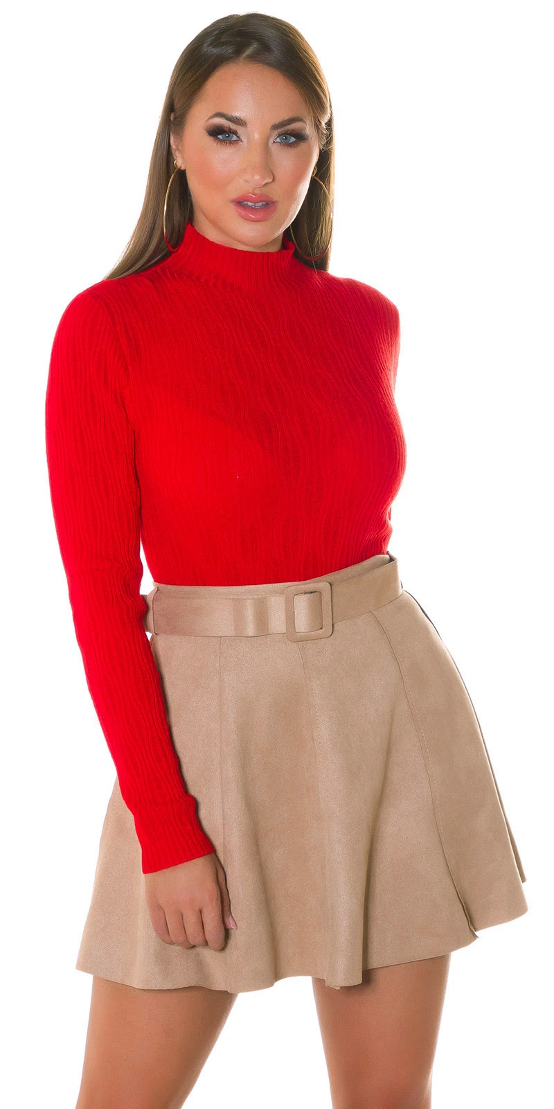 Uni Turtle Neck Strick Langarm Pullover mit Musterung Uni Turtle Neck Strick Langarm Pullover mit Musterung