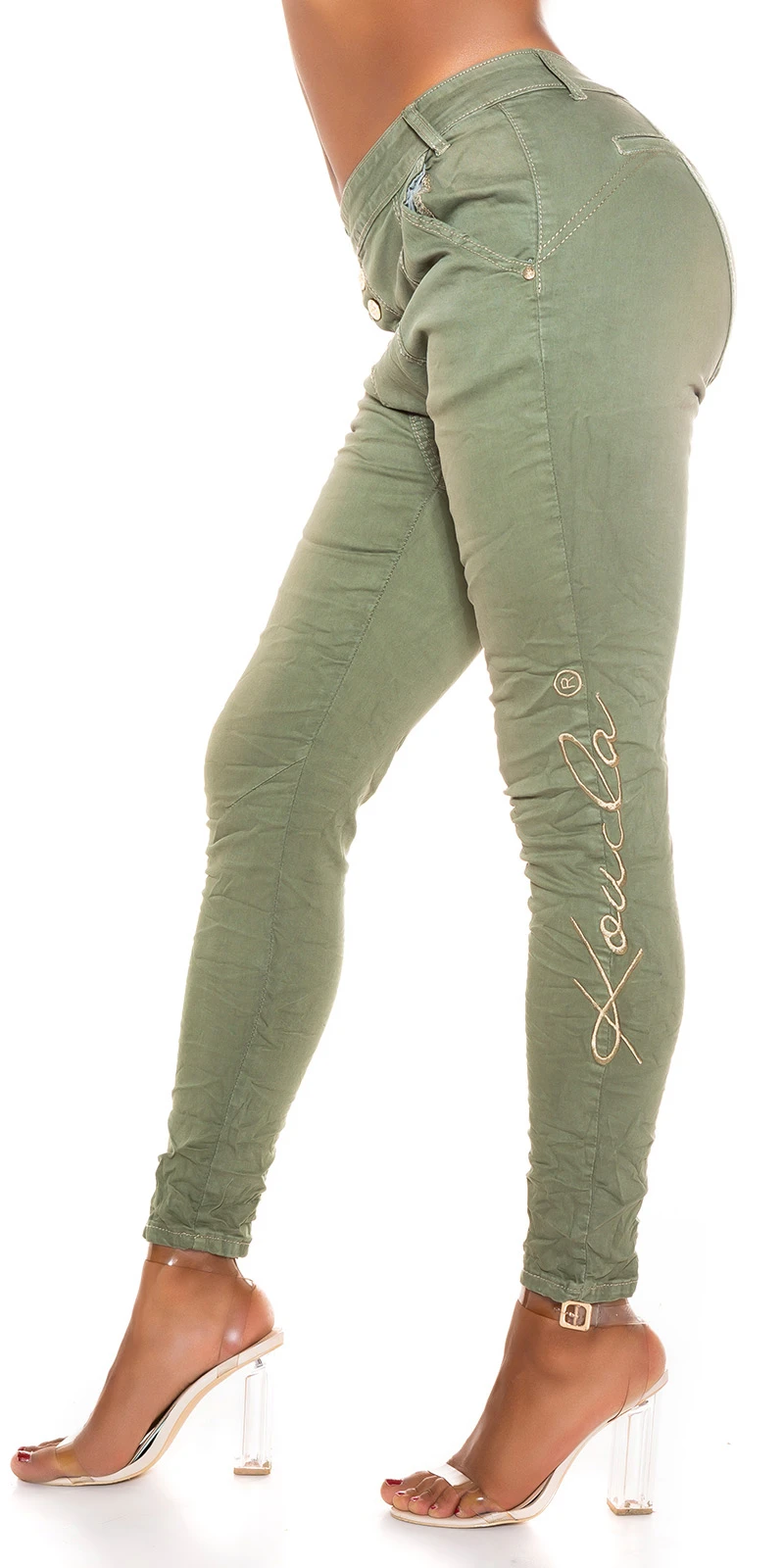Knitter Skinny Hüft Chino Jeans mit schräger Knopfleiste Knitter Skinny Hüft Chino Jeans mit schräger Knopfleiste