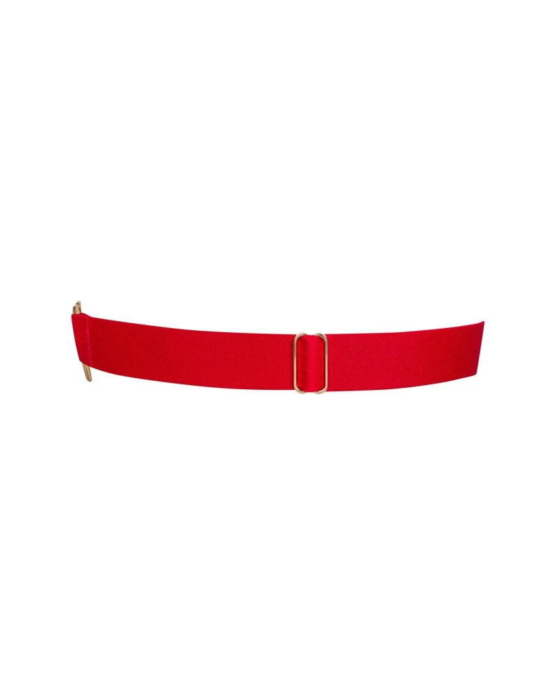 Obsessive Rotes elastisches Strumpfband Elianes mit goldfarbenem Schmuckherz als Verbindung. Weich und anschmiegsam für hohen Tragekomfort.