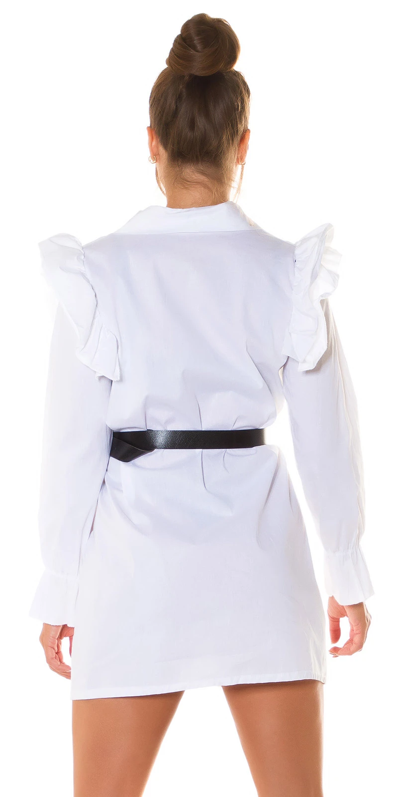 Casual Langarm Blusen Kleid mit Rüschen und Gürtel Casual Langarm Blusen Kleid mit Rüschen und Gürtel