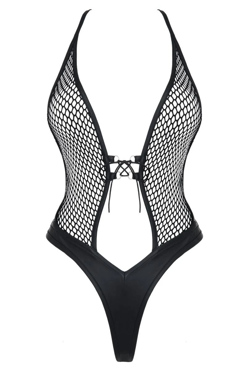 Sexy Wetlook Netz-Body mit Tights Dark Desire Collection