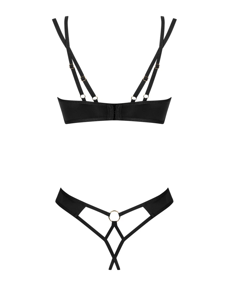 Obsessive BH und String ouvert im schwarzen Set Nesari . Weiches elastisches Netz im stylischen Mix mit blickdichtem Stretchmaterial.