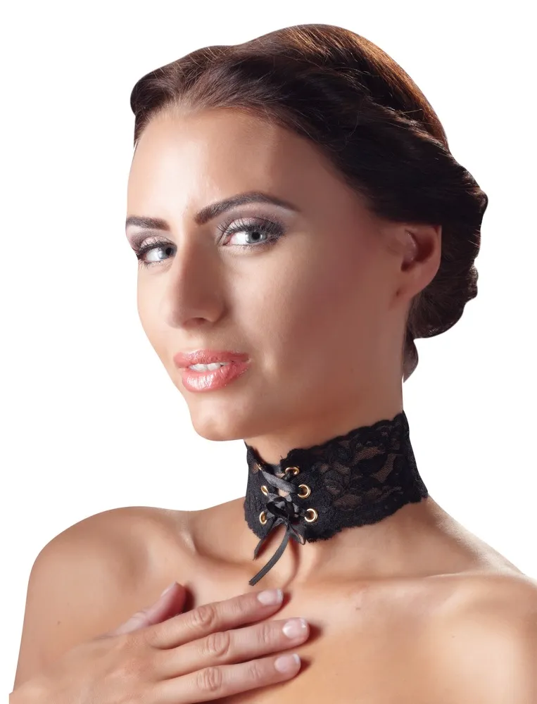 Cottelli Elegantes Spitzen-Halsband: Vielseitig und Stilvoll mit Satinbandschnürung und Ösen