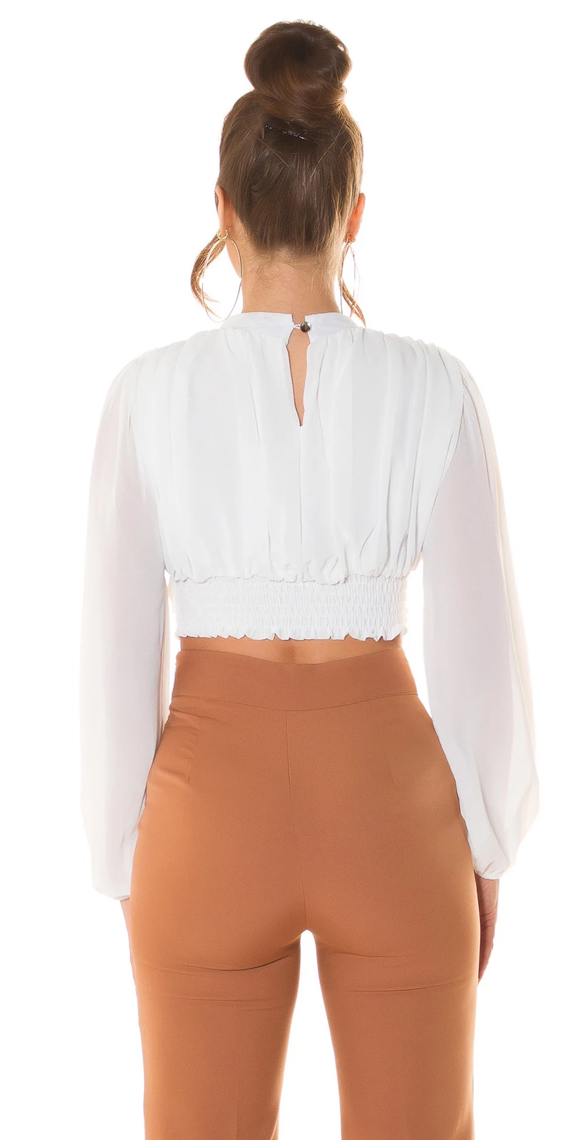 Cocktail Turtle Neck Crop Blusen Top mit Chiffon-Ärmel Cocktail Turtle Neck Crop Blusen Top mit Chiffon-Ärmel