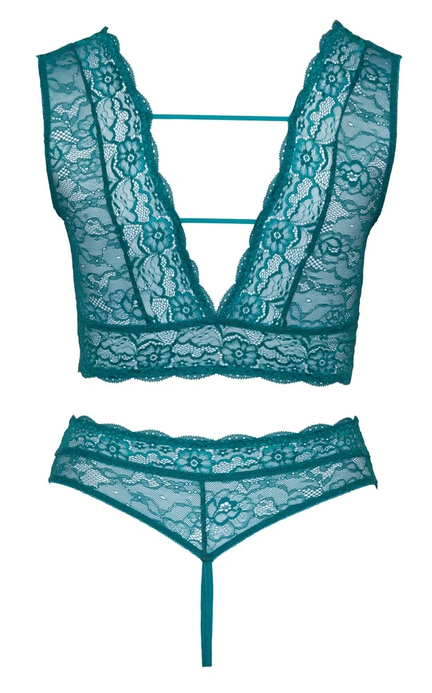 Cottelli Verführerisches Spitzen-Set: Tief ausgeschnittenes Bralette und ouvert String mit dekorativen Details