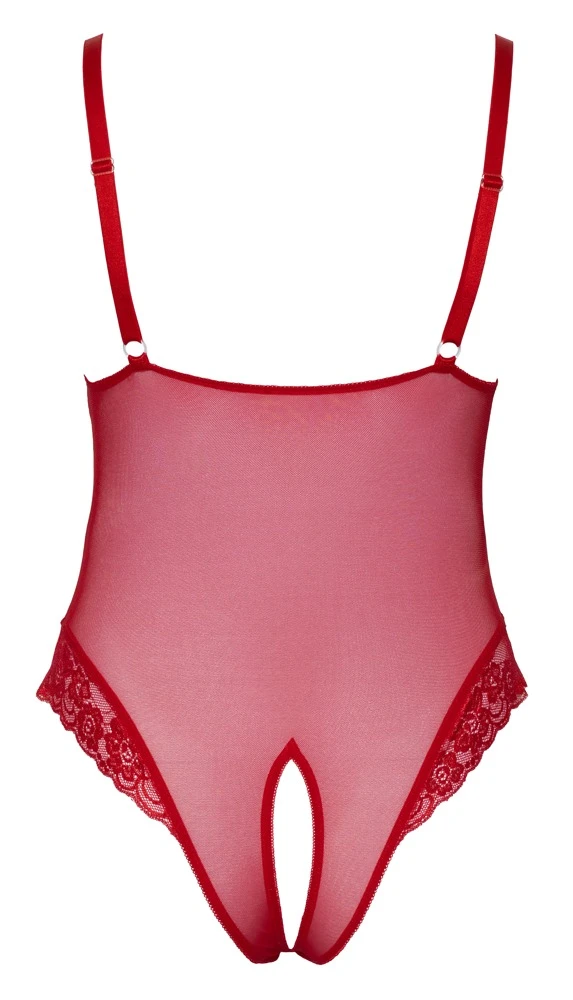 Cottelli Powernet-Bodysuit mit Spitzen-Einsätzen und Ouvert-Design in Rot