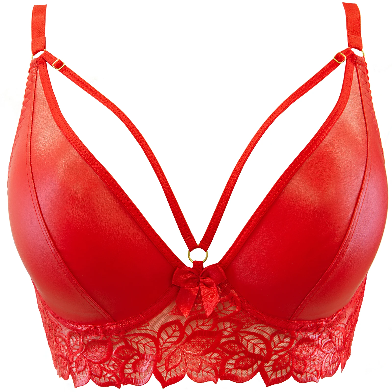 Axami roter Bustier BH aus Latex mit glänzender Stickerei