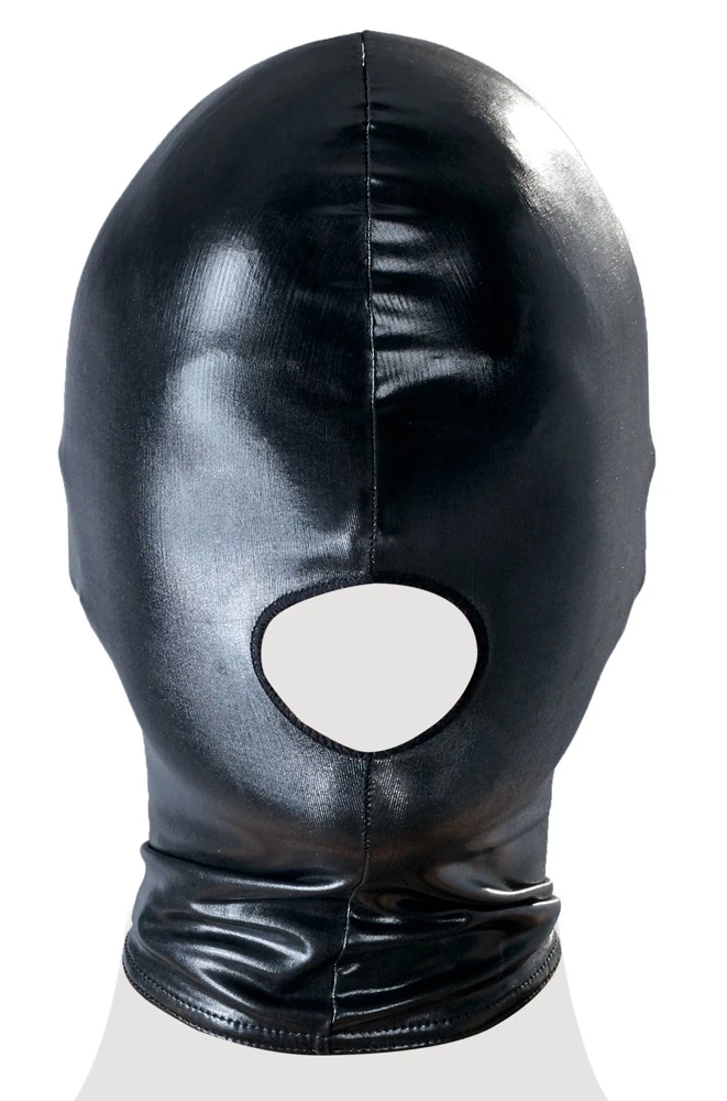 Bad Kitty Eng anliegende Kopfmaske im schwarzen, hochglänzenden Wetlook.