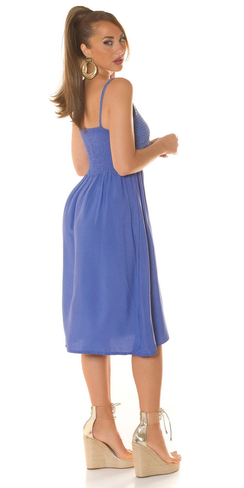 Knielanges Sommer Cotton Kleid Uni Baumwolle Midikleid mit Häkel-Details Knielanges Sommer Cotton Kleid Uni Baumwolle Midikleid mit Häkel-Details