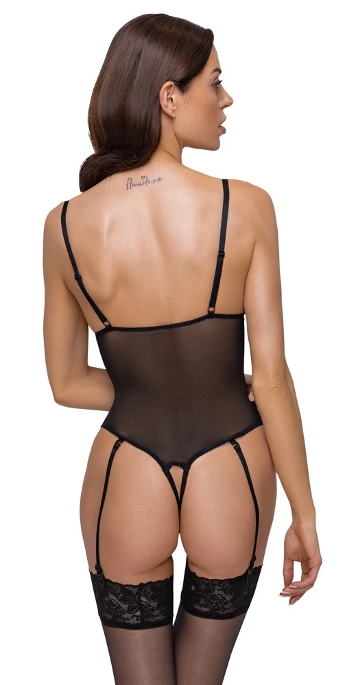 Cottelli LINGERIE Powernet Stringbody mit abnehmbaren Strapsen ouvert im Schritt