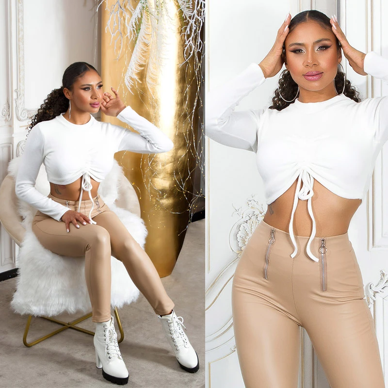 Uni High Waist Leggings im Wet Look mit Deko Zipper Uni High Waist Leggings im Wet Look mit Deko Zipper