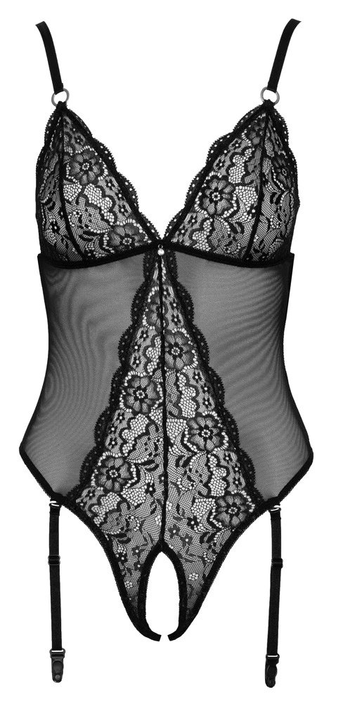 Cottelli LINGERIE Powernet Stringbody mit abnehmbaren Strapsen ouvert im Schritt