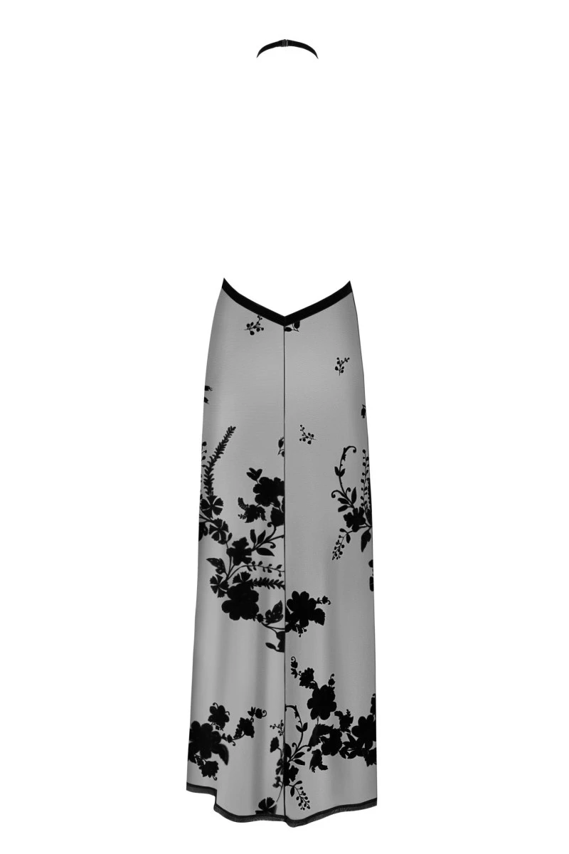 F312 langes Kleid aus Netzmaterial mit tiefem Ausschnitt von Noir Handmade
