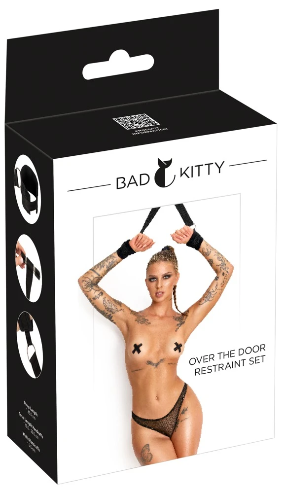 Bad Kitty Over the Door Restra, Bad Kitty Türfesseln mit gepolsterten Handfesseln Bondage Set Türfessel BDSM Fesselset verstellbar diskret schwarz