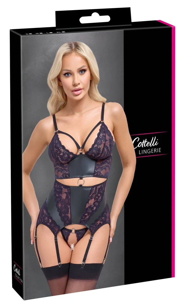 Cottelli LINGERIE Unterwäsche aus Spitze mit Strapshemd & String ouvert im Set Cottelli LINGERIE Unterwäsche aus Spitze mit Strapshemd & String ouvert im Set
