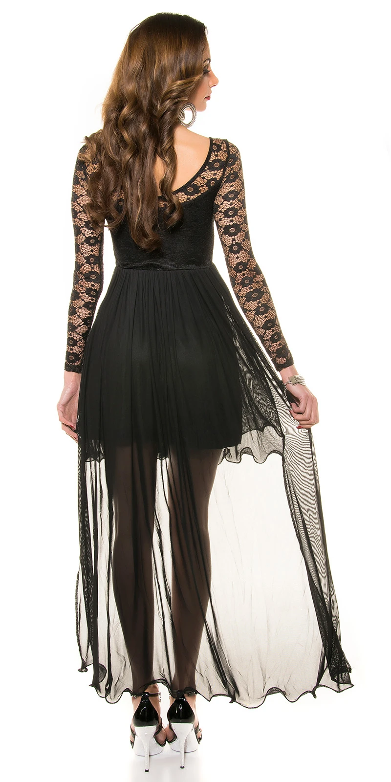 High Low Silvester Chiffon Spitzen Kleid mit Volant-Effekt High Low Silvester Chiffon Spitzen Kleid mit Volant-Effekt