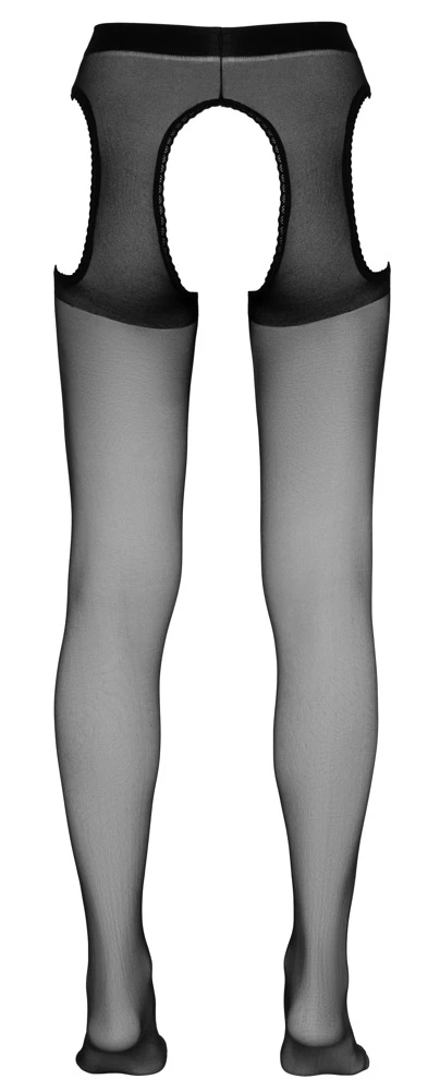 Cottelli Schwarze Strumpfhose mit einladend offenem Schritt und raffinierten Cut-outs