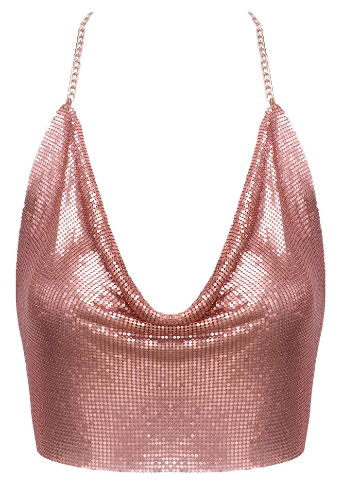 Metall Crop-Top roségold Wasserfall-Ausschnitt bauchfrei mit verstellbaren Ketten glamouröse Reizwäsche Cottelli ACCESSOIRES