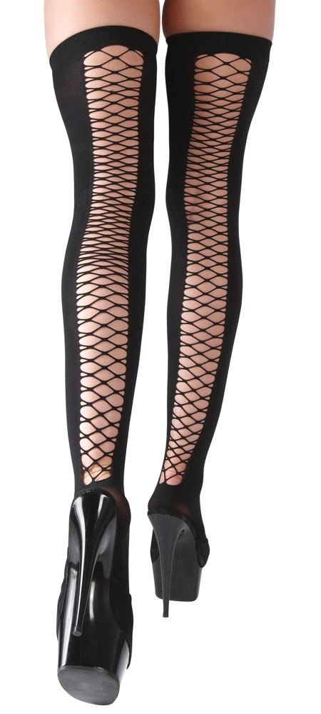 Cottelli Overknee-Stulpen mit rutschfestem Silikonband und Netz-Einsatz in schwarz