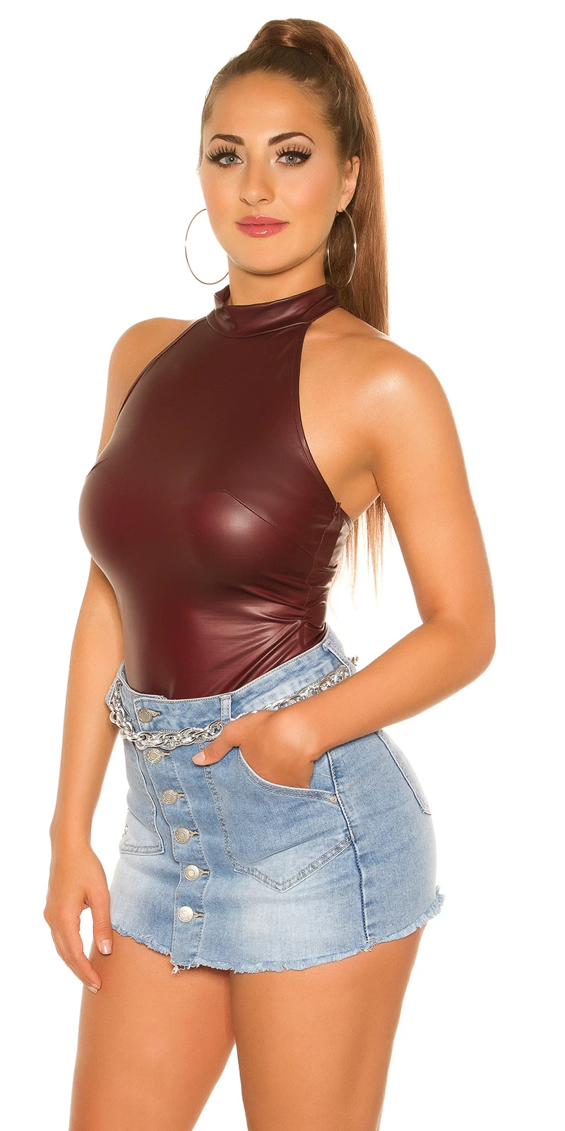 Gogo Neck Top Leder Look Party