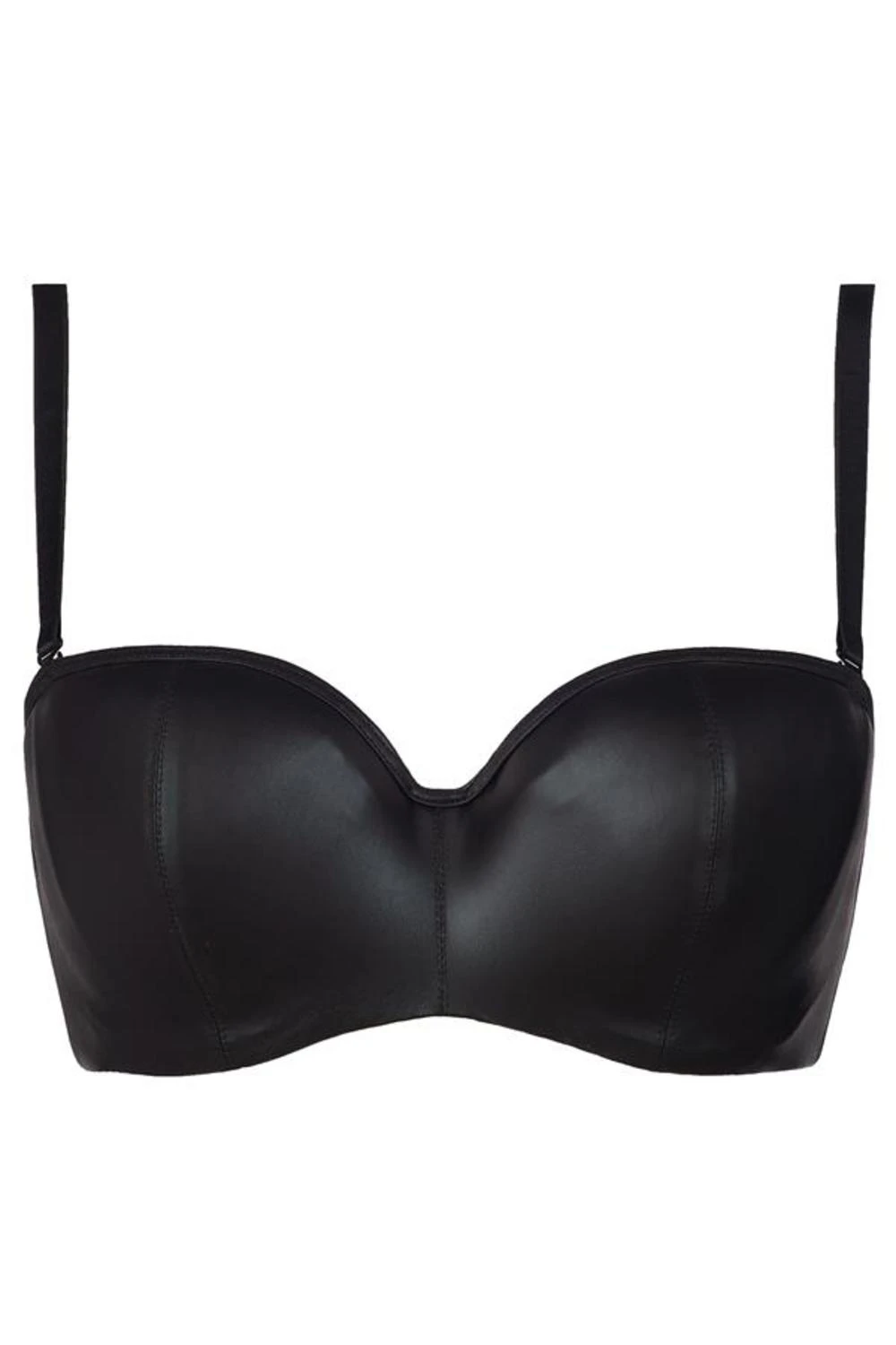 AXAMI BH V-8391 Latex Balkonette in mattem Schwarz mit abnehmbaren Trägern und glänzenden Akzenten – aufregendes Dessous für selbstbewusste Styles
