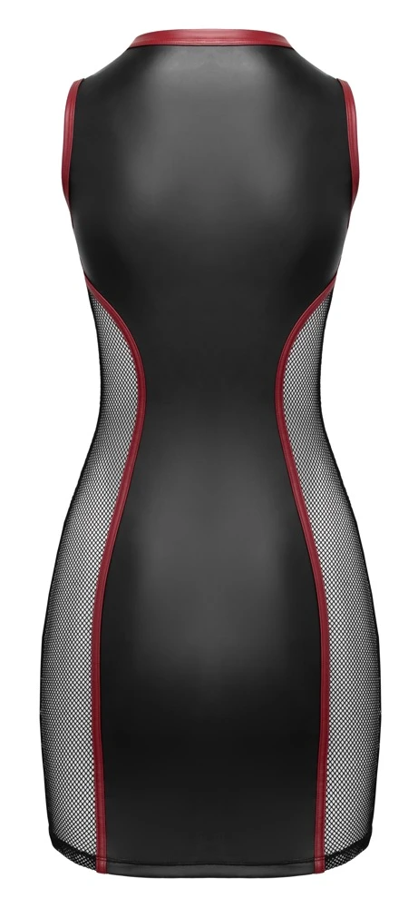 Minikleid Mattlook Schwarz Rot Netz-Einsätze Front-Zip figurbetont ärmellos enger Schnitt Partykleid Cottelli PARTY