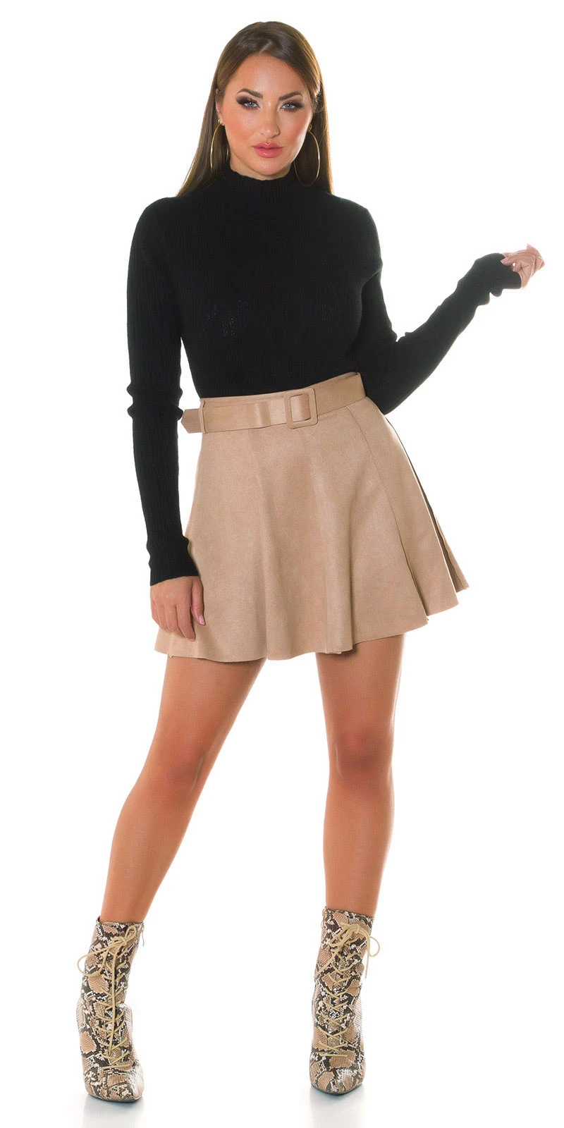 Uni Turtle Neck Strick Langarm Pullover mit Musterung Uni Turtle Neck Strick Langarm Pullover mit Musterung