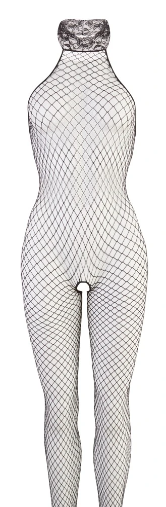 Catsuit ouvert in Netzoptik – Aufreizender Fantasy by Cottelli Body mit Spitzen-Neckholder, rückenfrei & verführerisch transparent Catsuit Fantasy