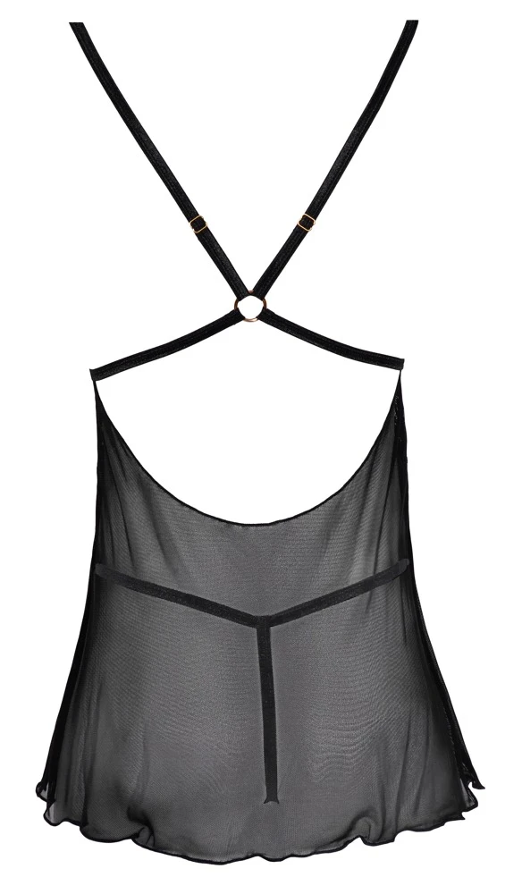 Cottelli LINGERIE kurzesBabydoll Ring am Dekollete Powernet und Spitze Rückenfrei