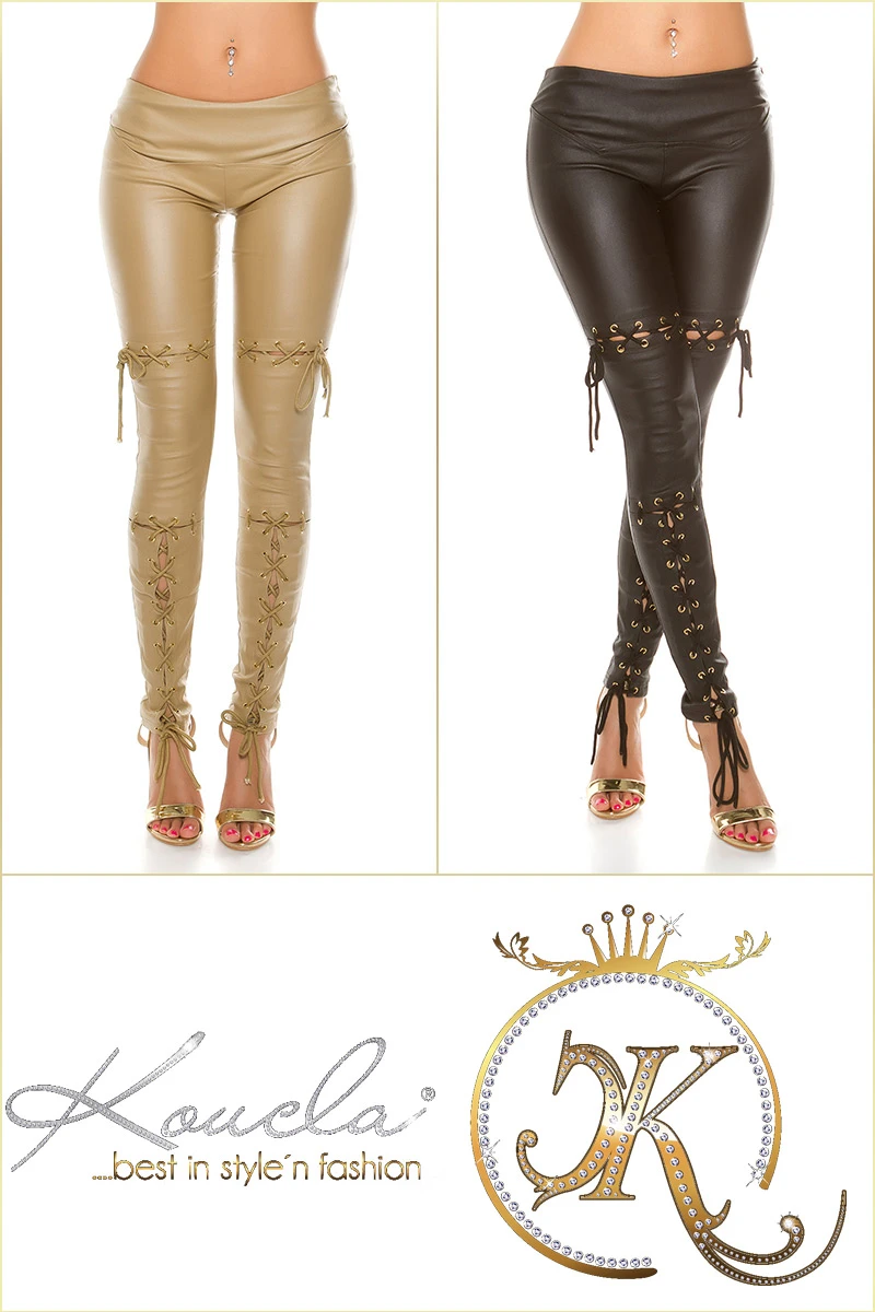 Lederlook-Leggings mit heißen Zier-Schnürungen