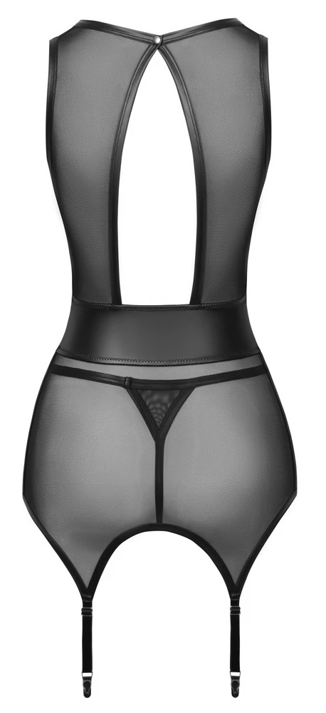 Cottelli LINGERIE Strapshemd und String, Sündig Schwarz aus Powernet mit Mattlook