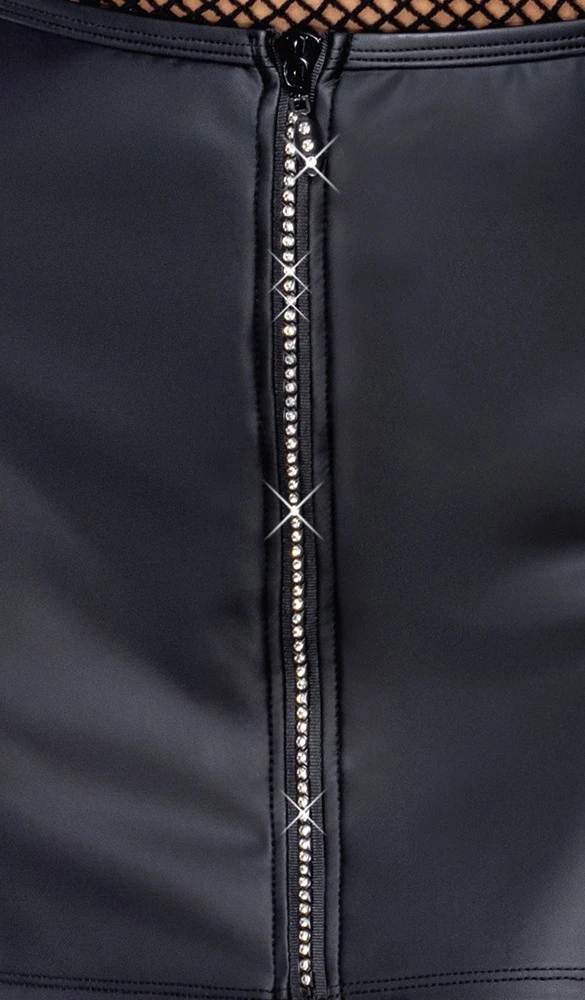Glänzender Auftritt garantiert: Cottelli PARTY Minirock in schwarzem Mattlook mit funkelndem Strass-Zipper vorn