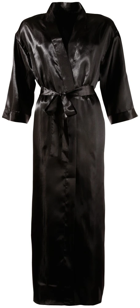 Cottelli LINGERIE Langarm Satin Look Kimono und Gürtel Bodenlang Morgenmantel