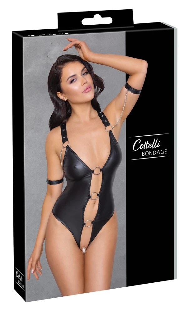 Cottelli Sinnliche Versuchung: Stringbody ouvert im edlen Mattlook mit Fesselriemen und verstellbaren Trägern