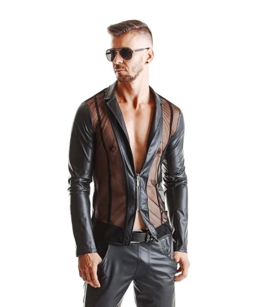 Herren Jacke mit Mesh und Wetlook Matieral