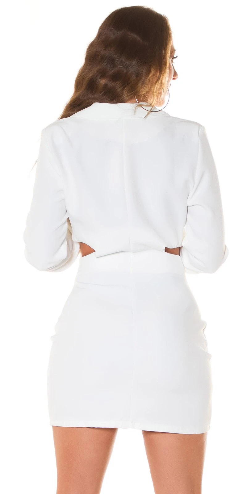 Mini Blazerkleid mit Cut Out mit Schulterpolster, Crop Blazer Langärmlig, V-Ausschnitt