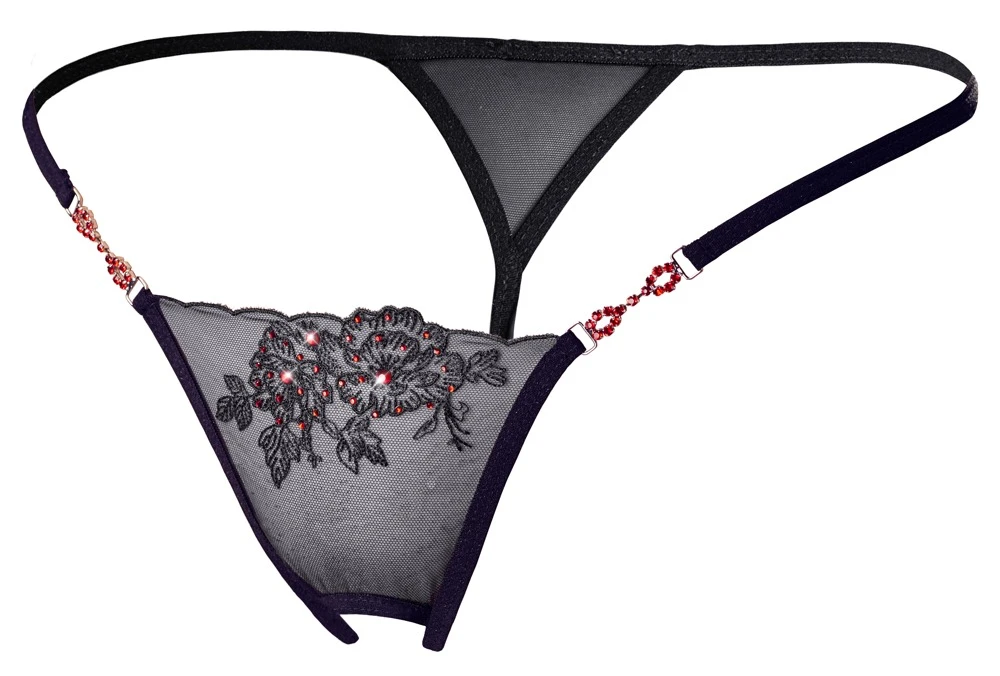 Cottelli LINGERIE Transparenter String mit ästhetische Stickerei Strasselementen