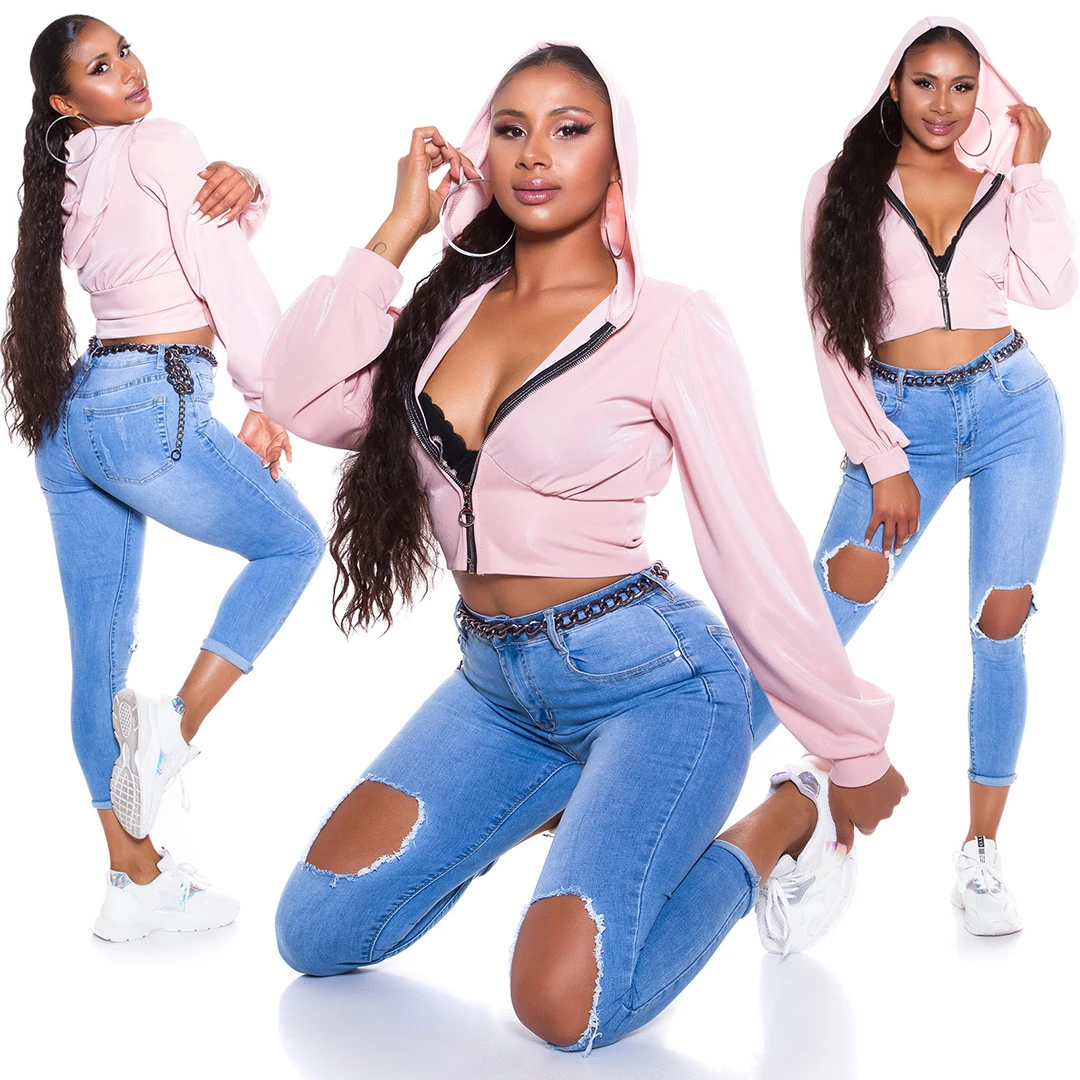 Ankle Röhren Skinny Fit Jeans mit XL-Löcher Ankle Röhren Skinny Fit Jeans mit XL-Löcher
