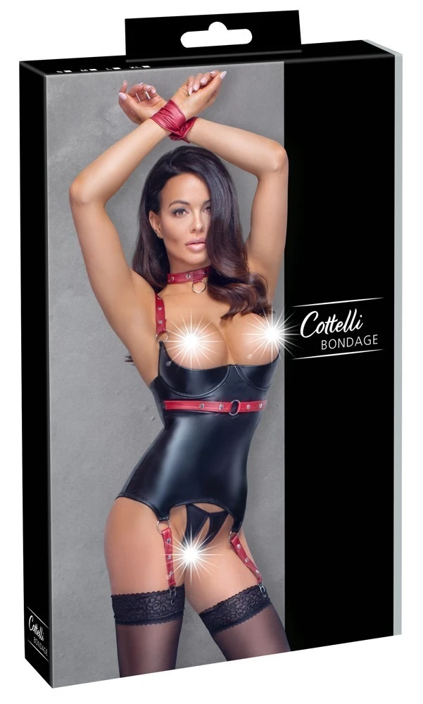 Cottelli Verführerisches Mattlook Ouvert-Set mit roten Akzenten und Accessoires