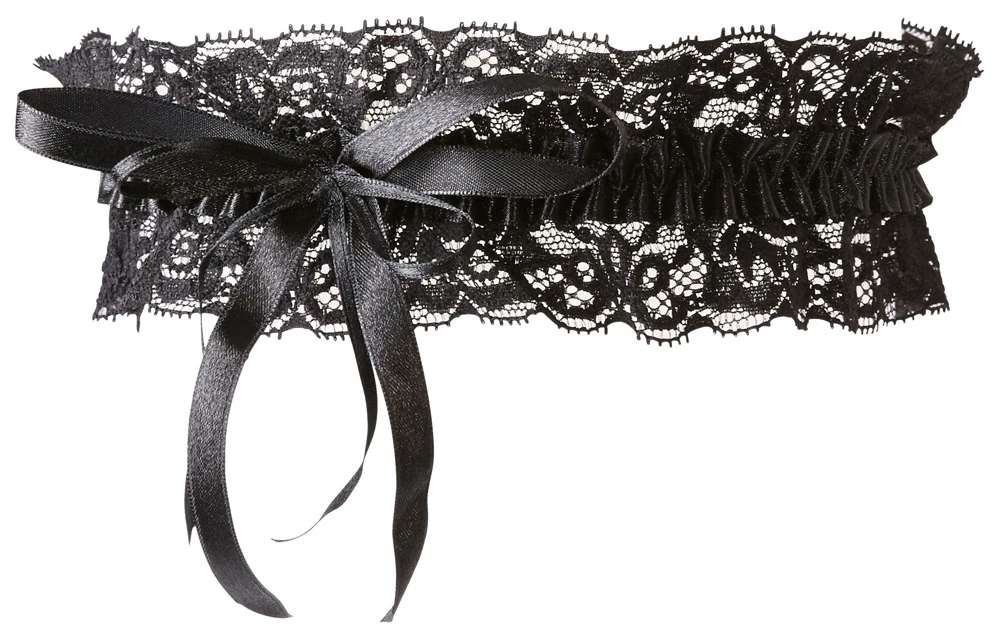 Cottelli Dehnbares Spitzen-Strumpfband mit Satinschleife, Erregender Schenkelschmuck, Strumpfband schwarz