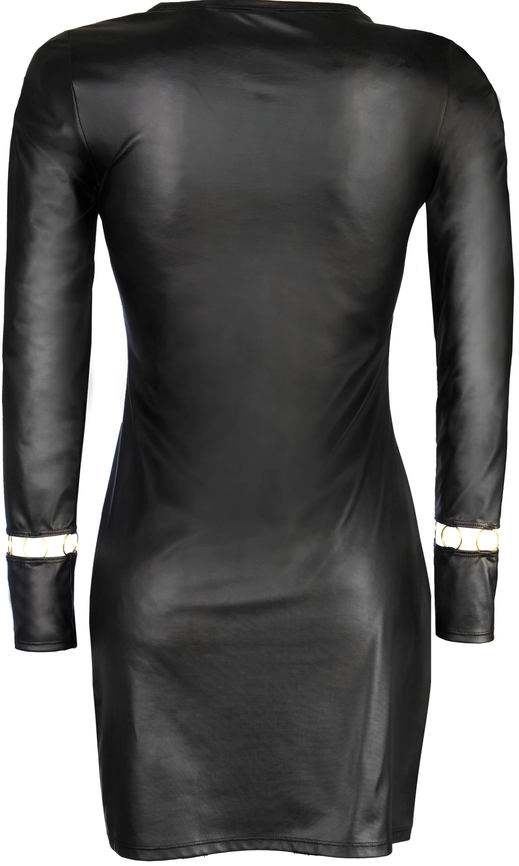 Axami Wetlook-Kleid: Figurbetonendes Design mit wellenförmigem Schnitt und goldfarbenen Akzenten, Partykleid Clubwear Schwarz V-10959