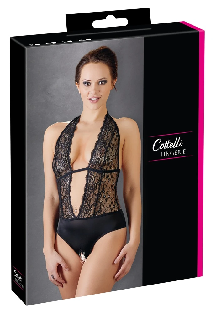 Cottelli LINGERIE Rückenfreier Body ouvert Oberteil aus feiner verlockendender Spitze