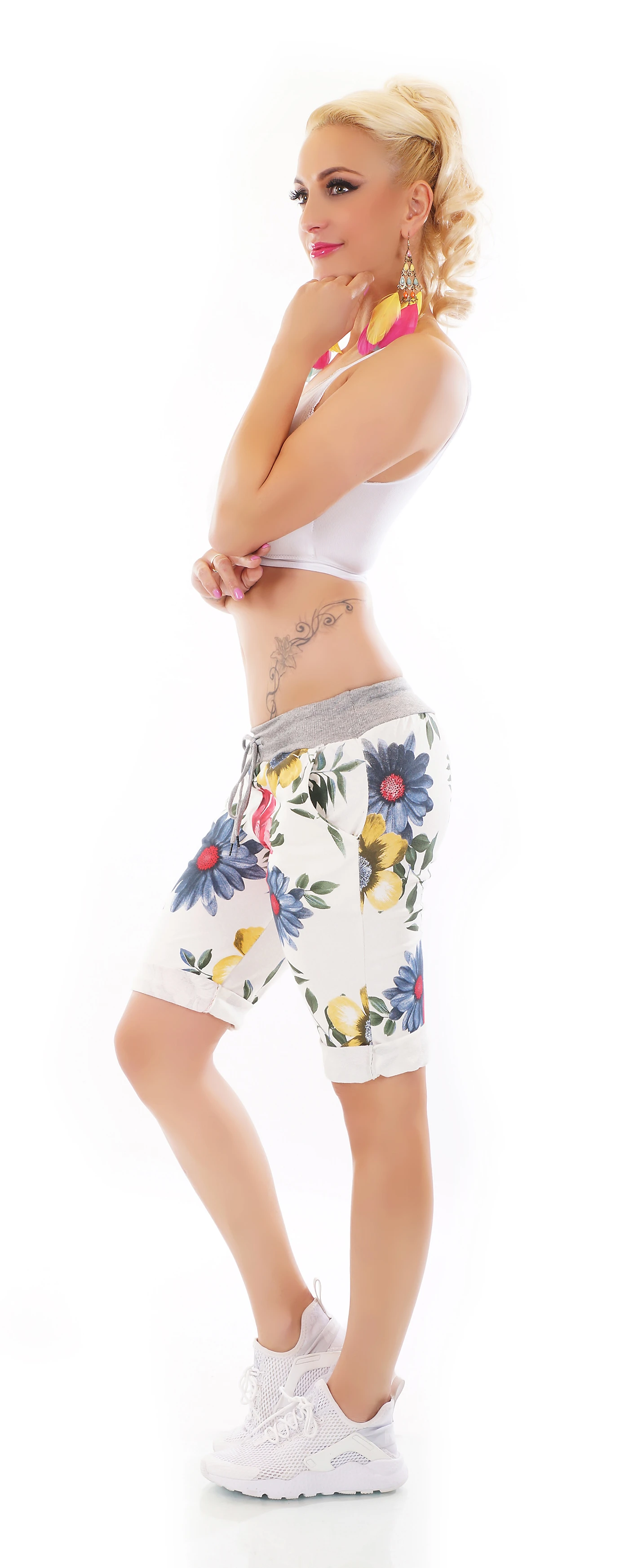 Flower Printed Bermuda Kurze Hose Cotton Shorts