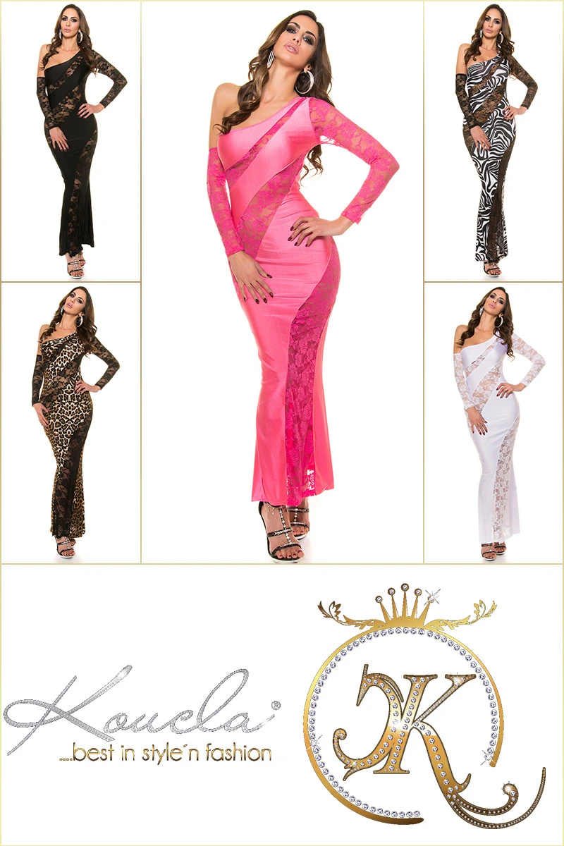 Maxi One Shoulder Cocktail Kleid mit Spitzen-Einsatz Maxi One Shoulder Cocktail Kleid mit Spitzen-Einsatz