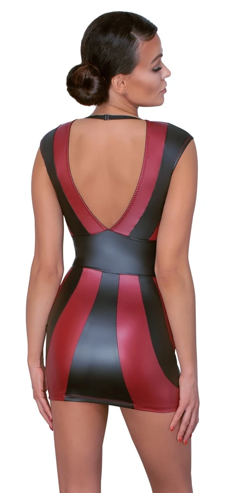 Cottelli PARTY Kleid rot/schwarz mit Streifen Minikleid Mattlook tiefer V-Ausschnitt