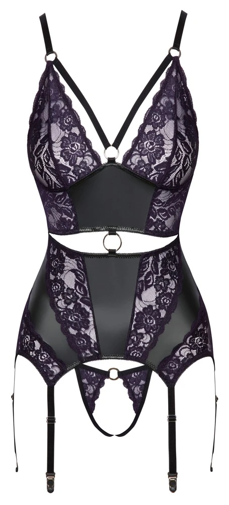 Cottelli LINGERIE Unterwäsche aus Spitze mit Strapshemd & String ouvert im Set Cottelli LINGERIE Unterwäsche aus Spitze mit Strapshemd & String ouvert im Set