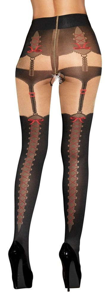 Cottelli Verführerisch Raffiniert: Die Einladend Offene Straps-Strumpfhose mit Schnür-Optik