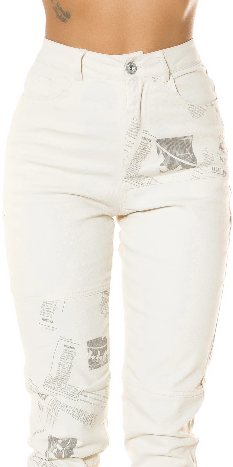 Uni Röhren High Waist Jeans mit Print Uni Röhren High Waist Jeans mit Print