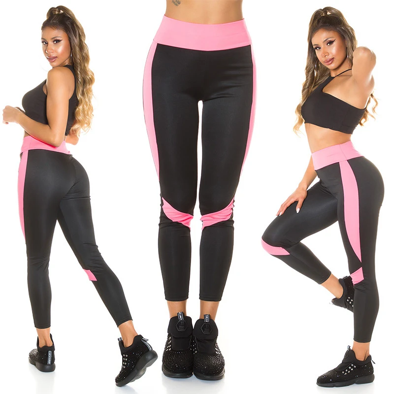 Fitness High Waist Sport Leggings mit Kontraststreifen Fitness High Waist Sport Leggings mit Kontraststreifen